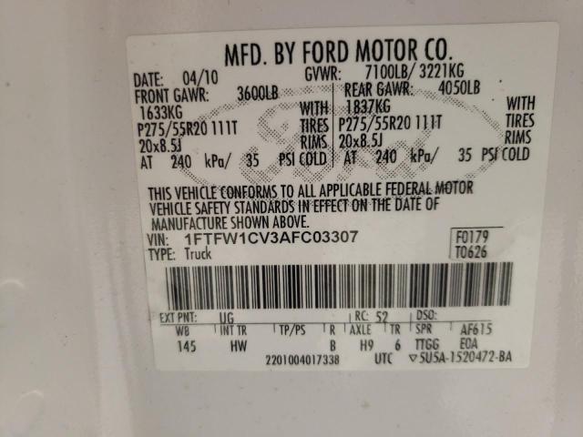 Photo 10 from auction – 2010 FORD F150 SUPER with VIN 1FTFW1CV3AFC03307