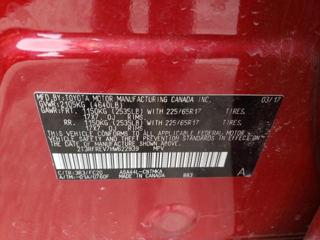 Photo 10 from auction – 2017 TOYOTA RAV4 XLE with VIN 2T3RFREV7HW622939