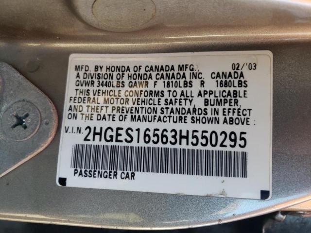 Photo 10 from auction – 2003 HONDA CIVIC LX with VIN 2HGES16563H550295