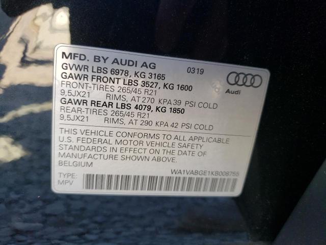Photo 10 from auction – 2019 AUDI E-TRON PRE with VIN WA1VABGE1KB008755