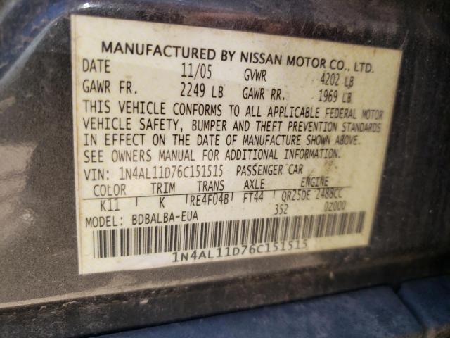 Photo 10 from auction – 2006 NISSAN ALTIMA S with VIN 1N4AL11D76C151515