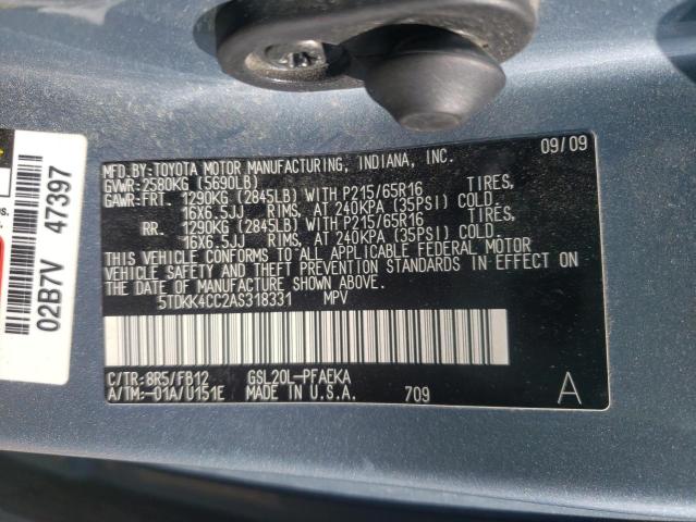 Photo 10 from auction – 2010 TOYOTA SIENNA CE with VIN 5TDKK4CC2AS318331
