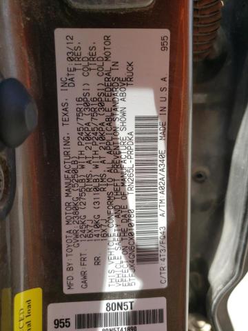 Photo 10 from auction – 2012 TOYOTA TACOMA DOU with VIN 5TFJX4GN6CX010780