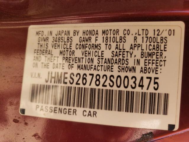 Photo 10 from auction – 2002 HONDA CIVIC EX with VIN JHMES26782S003475