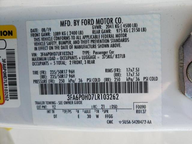 Photo 10 from auction – 2020 FORD FUSION SE with VIN 3FA6P0HD7LR103262