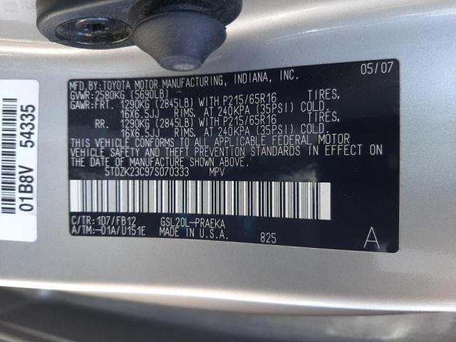 Photo 10 from auction – 2007 TOYOTA SIENNA CE with VIN 5TDZK23C97S070333