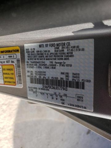 Photo 10 from auction – 2020 FORD FUSION SEL with VIN 3FA6P0CD6LR177943