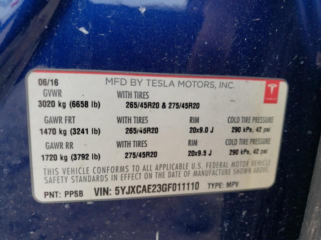 Photo 10 from auction – 2016 TESLA MODEL X with VIN 5YJXCAE23GF011110