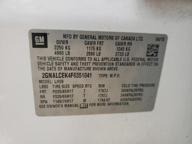 Photo 10 from auction – 2015 CHEVROLET EQUINOX LT with VIN 2GNALCEK4F6351041