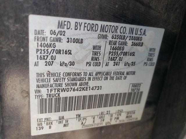 Photo 10 from auction – 2002 FORD F150 SUPER with VIN 1FTRW07642KE14731