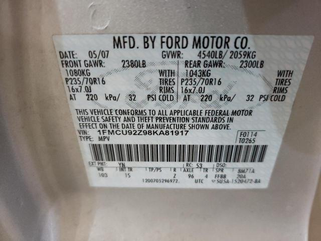 Photo 10 from auction – 2008 FORD ESCAPE XLS with VIN 1FMCU92Z98KA81917
