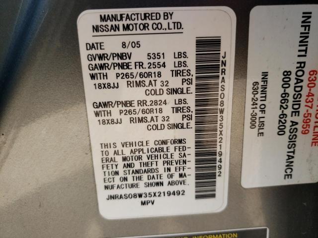 Photo 10 from auction – 2005 INFINITI FX35 with VIN JNRAS08W35X219492