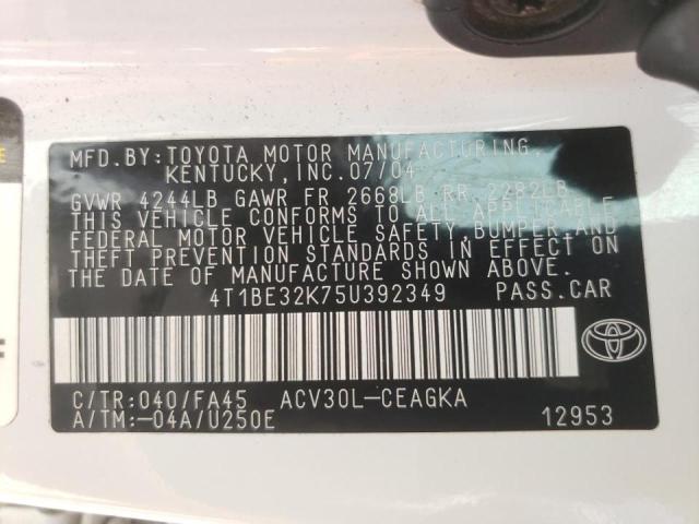 Photo 10 from auction – 2005 TOYOTA CAMRY LE with VIN 4T1BE32K75U392349