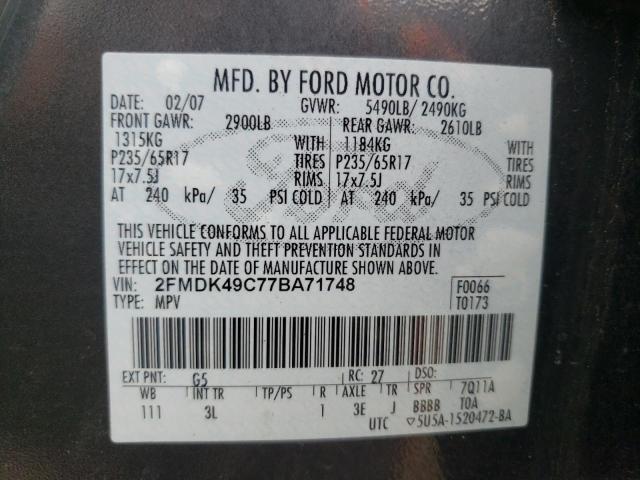 Photo 10 from auction – 2007 FORD EDGE with VIN 2FMDK49C77BA71748