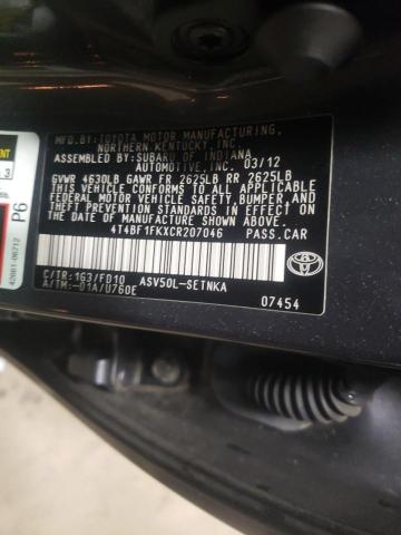 Photo 10 from auction – 2012 TOYOTA CAMRY BASE with VIN 4T4BF1FKXCR207046