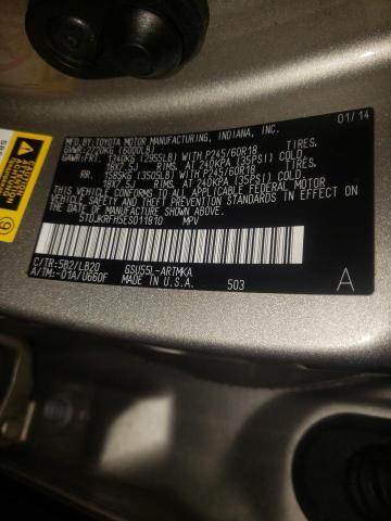Photo 10 from auction – 2014 TOYOTA HIGHLANDER with VIN 5TDJKRFH5ES011810