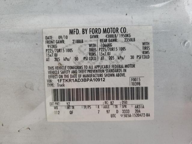 Photo 10 from auction – 2011 FORD RANGER with VIN 1FTKR1AD3BPA10912