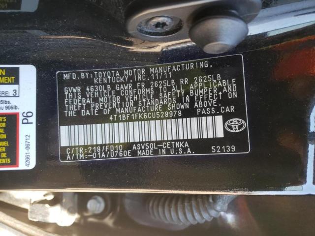 Photo 10 from auction – 2012 TOYOTA CAMRY BASE with VIN 4T1BF1FK6CU528978