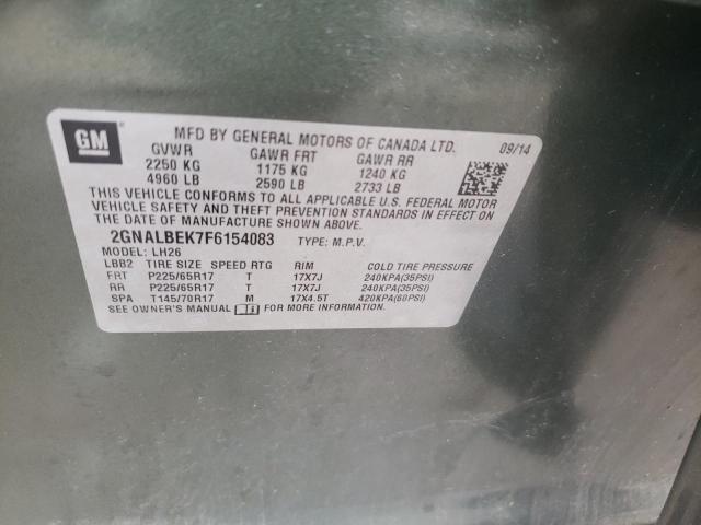 Photo 10 from auction – 2015 CHEVROLET EQUINOX LT with VIN 2GNALBEK7F6154083