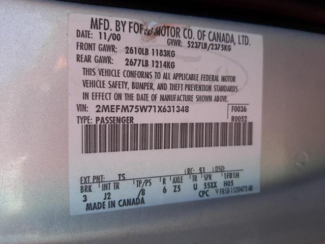 Photo 10 from auction – 2001 MERCURY GRAND MARQ with VIN 2MEFM75W71X631348
