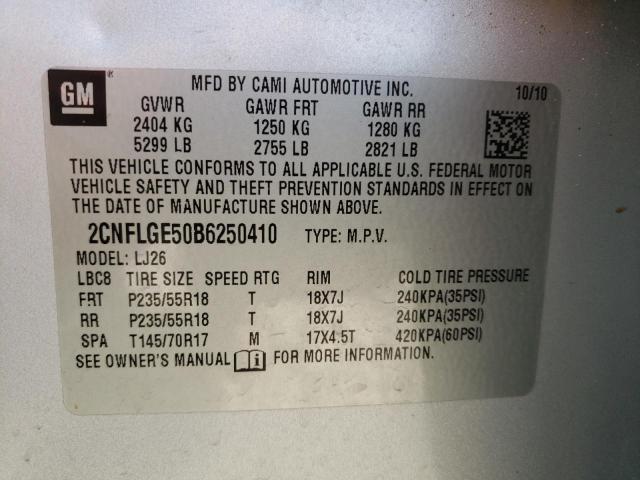 Photo 10 from auction – 2011 CHEVROLET EQUINOX LT with VIN 2CNFLGE50B6250410