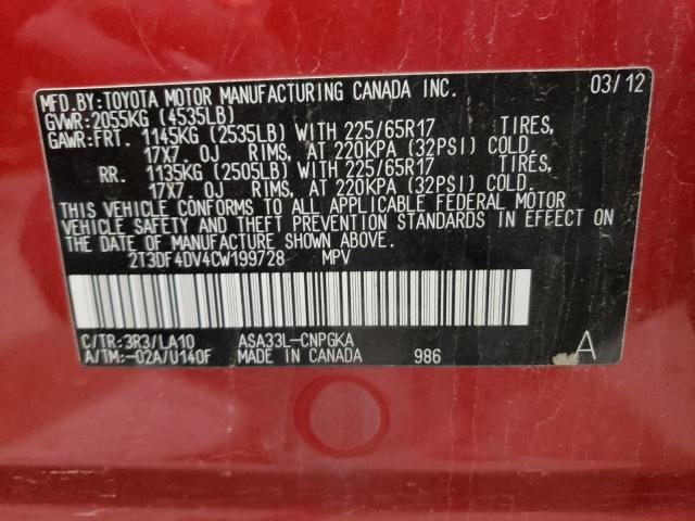 Photo 10 from auction – 2012 TOYOTA RAV4 LIMIT with VIN 2T3DF4DV4CW199728