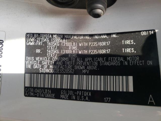 Photo 10 from auction – 2014 TOYOTA SIENNA XLE with VIN 5TDYK3DC0ES520562