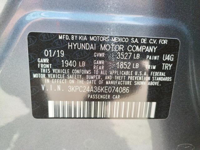 Photo 10 from auction – 2019 HYUNDAI ACCENT SE with VIN 3KPC24A36KE074086