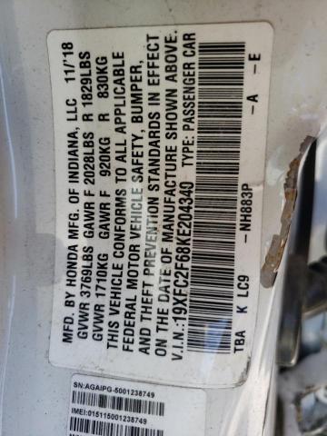 Photo 10 from auction – 2019 HONDA CIVIC LX with VIN 19XFC2F68KE204340
