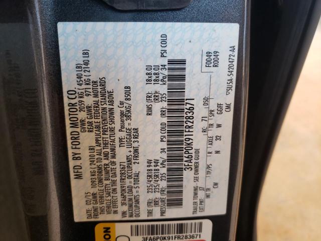 Photo 10 from auction – 2015 FORD FUSION TIT with VIN 3FA6P0K91FR283671