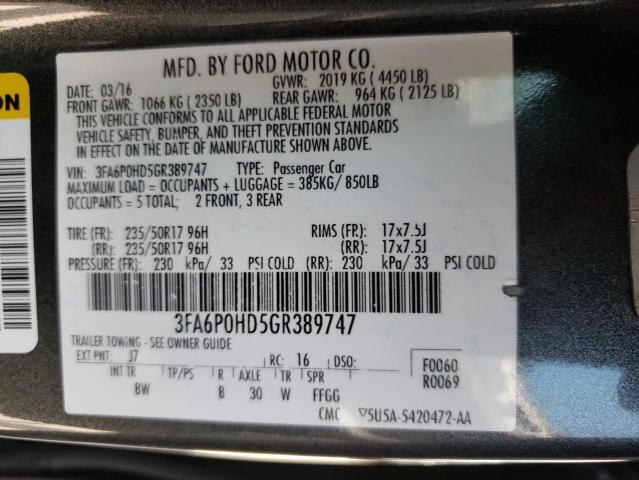 Photo 10 from auction – 2016 FORD FUSION SE with VIN 3FA6P0HD5GR389747