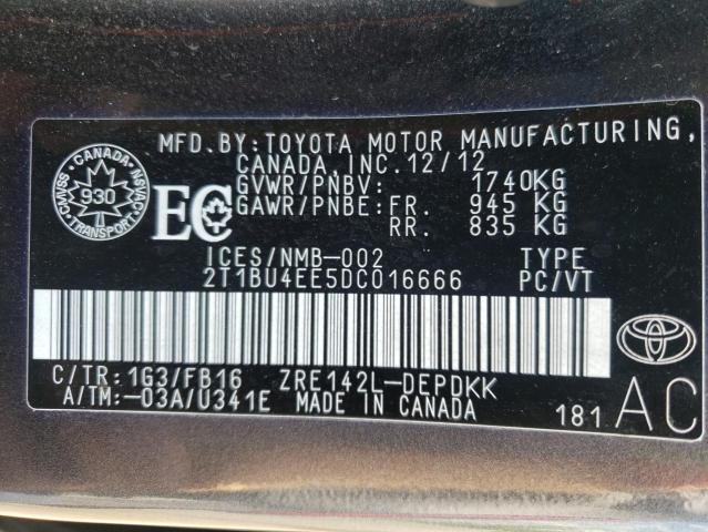 Photo 10 from auction – 2013 TOYOTA COROLLA BA with VIN 2T1BU4EE5DC016666
