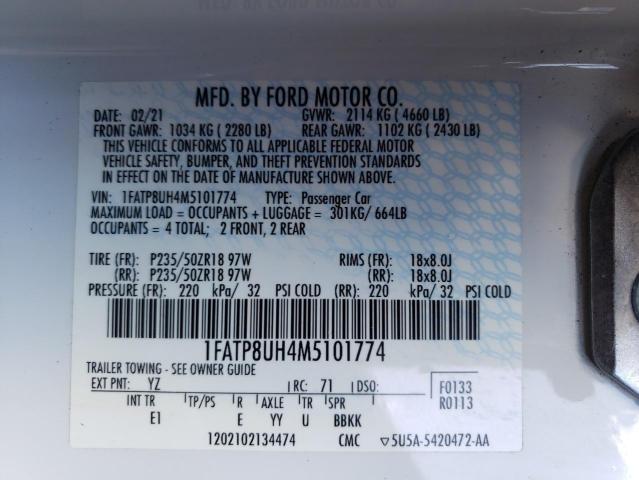 Photo 10 from auction – 2021 FORD MUSTANG with VIN 1FATP8UH4M5101774