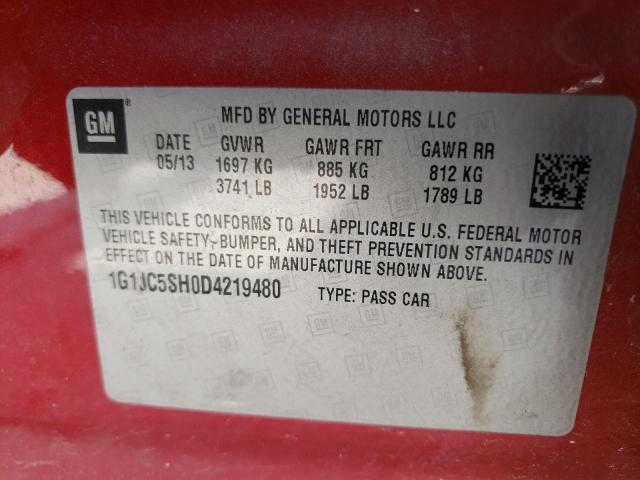 Photo 10 from auction – 2013 CHEVROLET SONIC LT with VIN 1G1JC5SH0D4219480