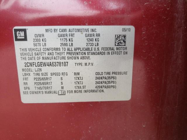 Photo 10 from auction – 2010 CHEVROLET EQUINOX LT with VIN 2CNFLGEW4A6378107