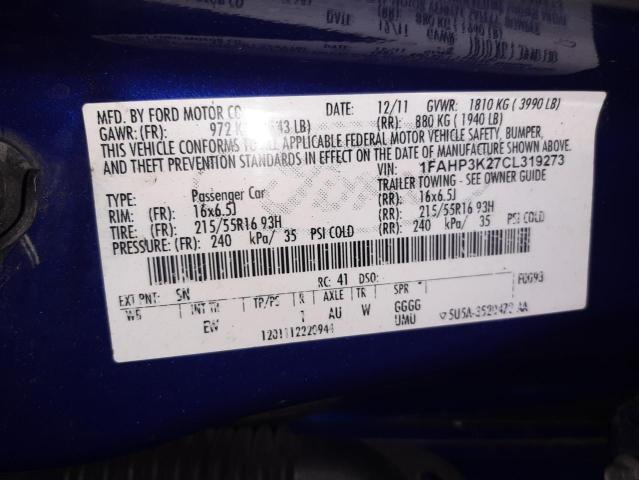 Photo 10 from auction – 2012 FORD FOCUS SE with VIN 1FAHP3K27CL319273
