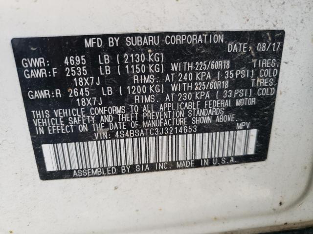 Photo 10 from auction – 2018 SUBARU OUTBACK TO with VIN 4S4BSATC3J3214653