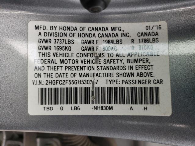 Photo 10 from auction – 2016 HONDA CIVIC LX with VIN 2HGFC2F55GH530357
