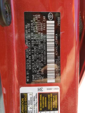 Photo 10 from auction – 2009 TOYOTA CAMRY BASE with VIN 4T4BE46K39R070870