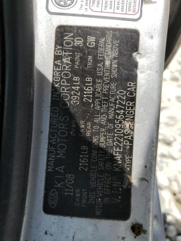 Photo 10 from auction – 2009 KIA SPECTRA EX with VIN KNAFE221095647220