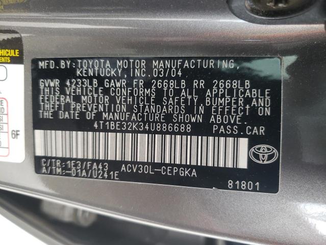 Photo 10 from auction – 2004 TOYOTA CAMRY LE with VIN 4T1BE32K34U886688