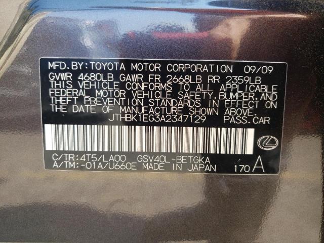 Photo 10 from auction – 2010 LEXUS ES 350 with VIN JTHBK1EG3A2347129