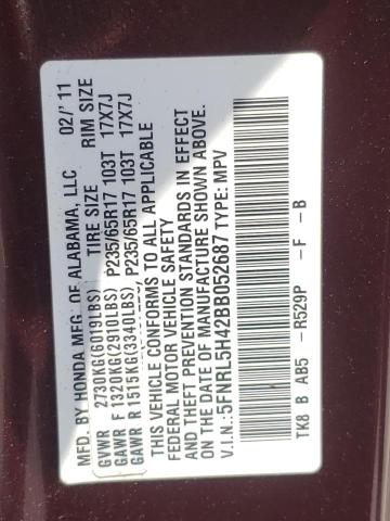 Photo 10 from auction – 2011 HONDA ODYSSEY EX with VIN 5FNRL5H42BB052687