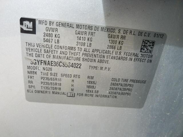 Photo 10 from auction – 2012 CADILLAC SRX LUXURY with VIN 3GYFNAE36CS564022