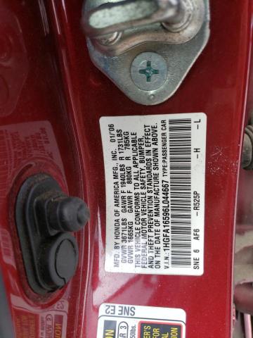 Photo 10 from auction – 2006 HONDA CIVIC LX with VIN 1HGFA16596L044667