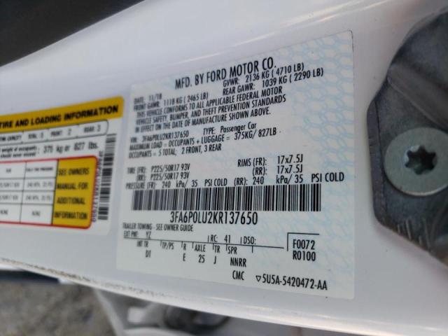 Photo 10 from auction – 2019 FORD FUSION SE with VIN 3FA6P0LU2KR137650