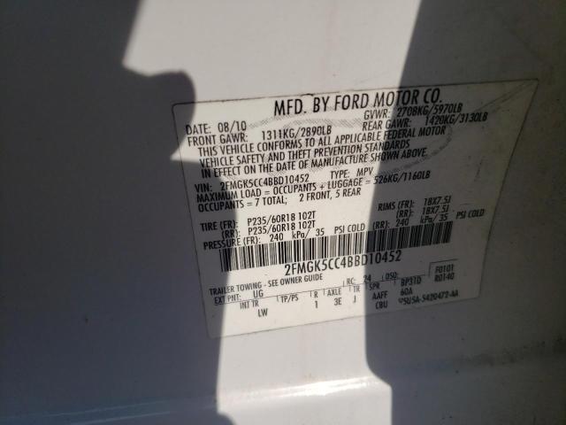 Photo 10 from auction – 2011 FORD FLEX SEL with VIN 2FMGK5CC4BBD10452
