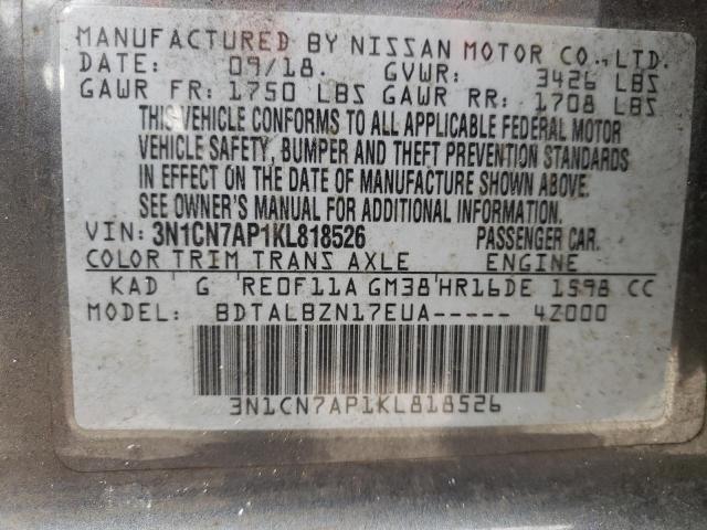 Photo 10 from auction – 2019 NISSAN VERSA S with VIN 3N1CN7AP1KL818526
