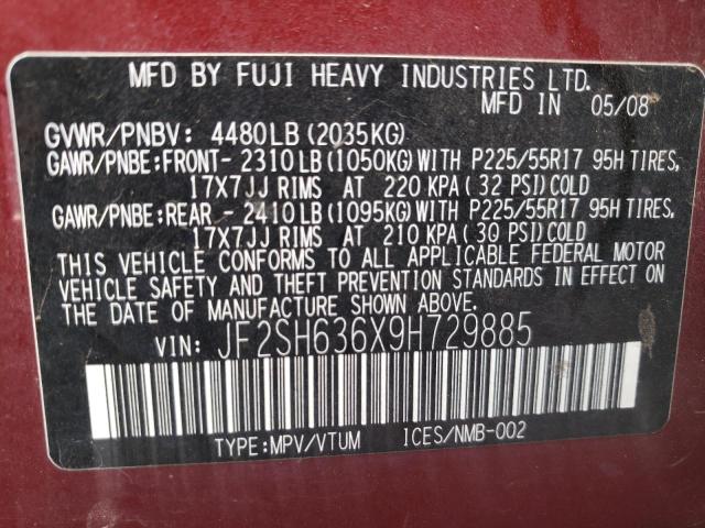 Photo 10 from auction – 2009 SUBARU FORESTER 2 with VIN JF2SH636X9H729885
