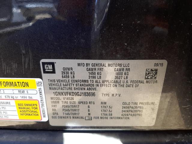 Photo 10 from auction – 2016 CHEVROLET TRAVERSE L with VIN 1GNKVFKD9GJ183696